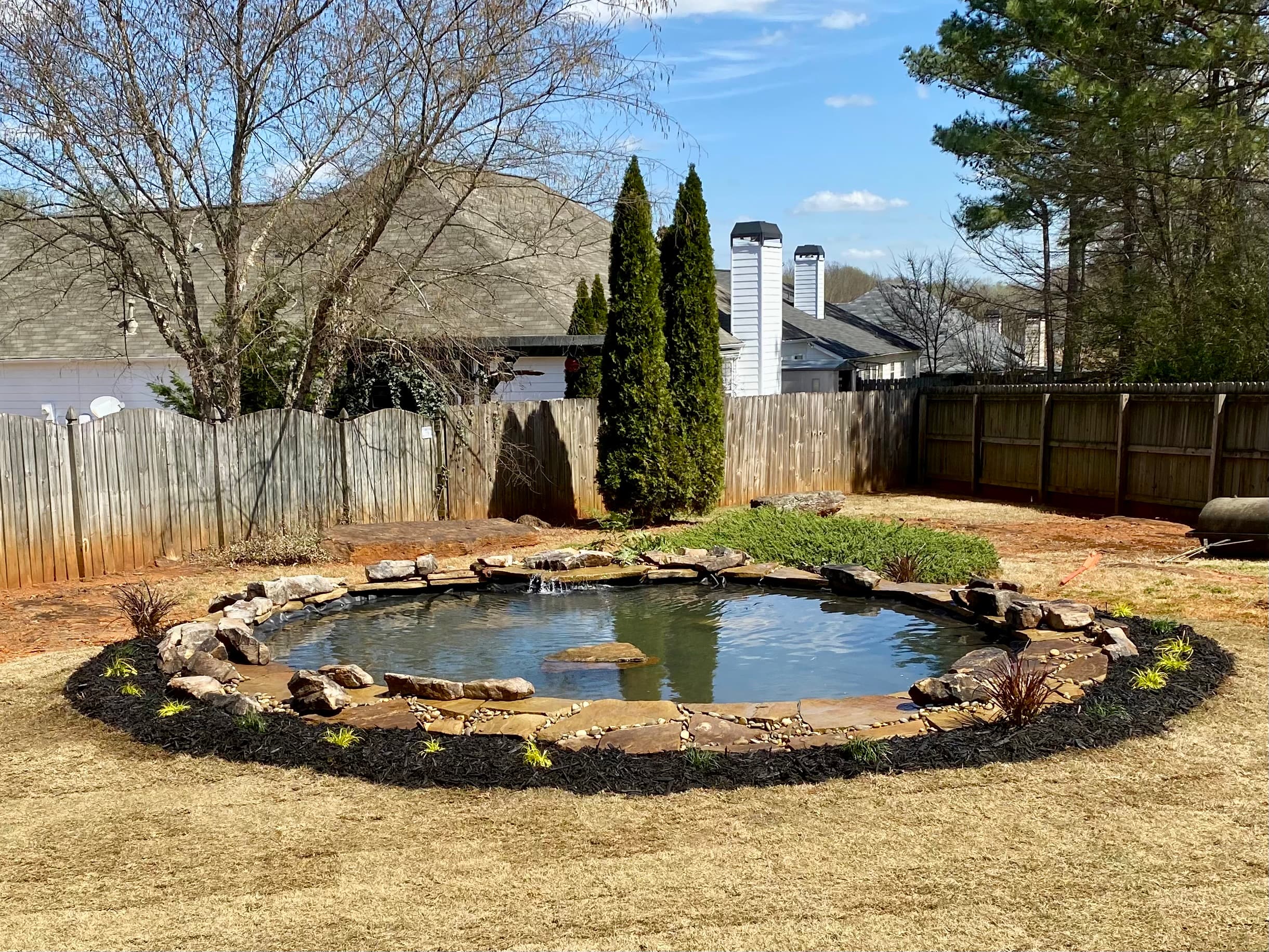 Natural stone waterfall feature